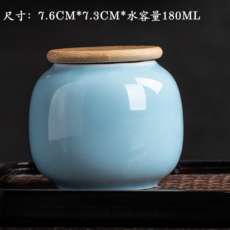 Mini small size bamboo cover ceramic tea jar color glaze candy sealed jar retro small tea jar food storage jar gift box