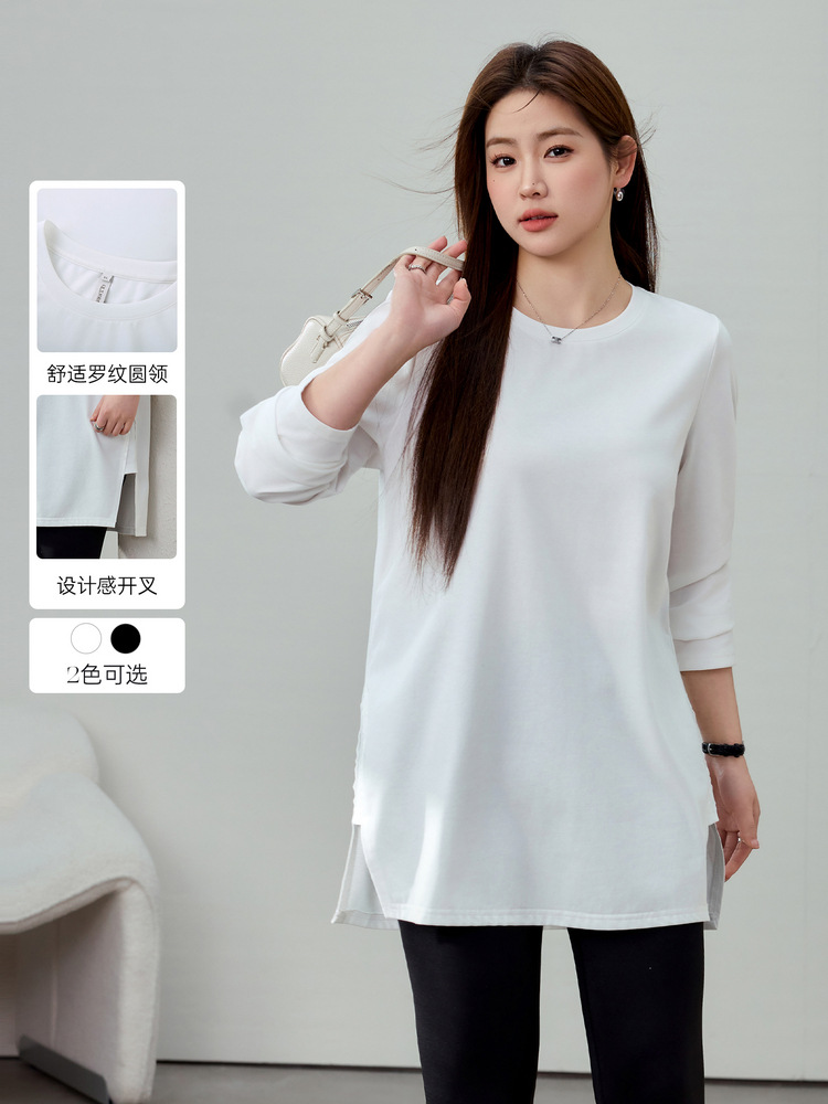 Футболка большого размера, повседневная, комфортная, простой дизайн, с разрезом, универсальная, для полных женщин, новая осень 2024