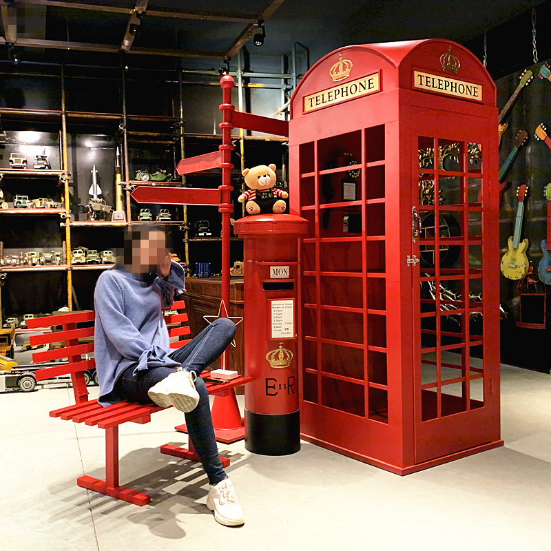 Retro telephone booth tanker iron art model mailbox net red shop ornaments signs road signs large shooting props