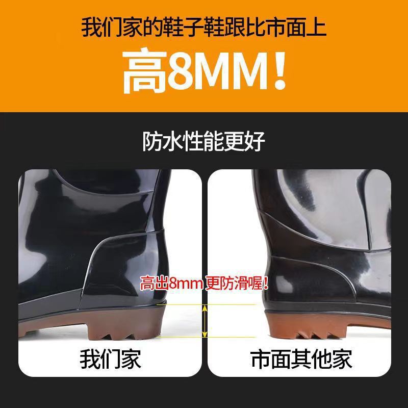 Thickened Rain Boots with Cow Tendon Soles for Men, Non-Slip and Wear-Resistant, Suitable for Construction Sites, Available in High, Medium, and Short Lengths, with Fleece Lining, Waterproof Shoes for Men