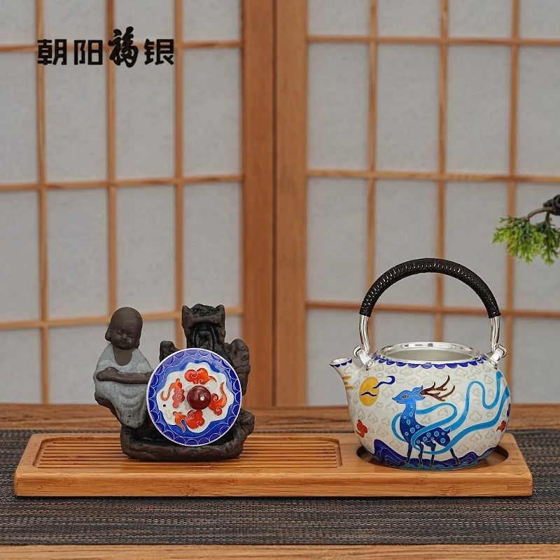 Chaoyang Fuyin Handmade Cloisonné Enamel Silverware Yilu Youyou Water Kettle Large Capacity High-End Gift Box