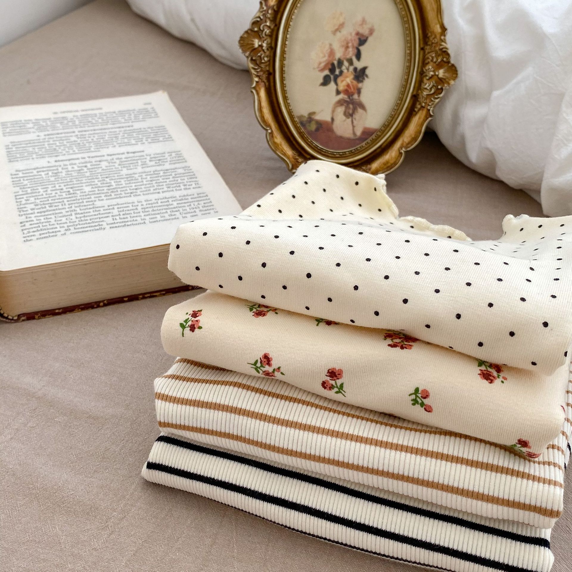 Ins Spring New Style Girls Half Turtleneck Fungus Hem Bottoming Shirt Fashionable Baby Girl Floral Thin Long-Sleeved Top