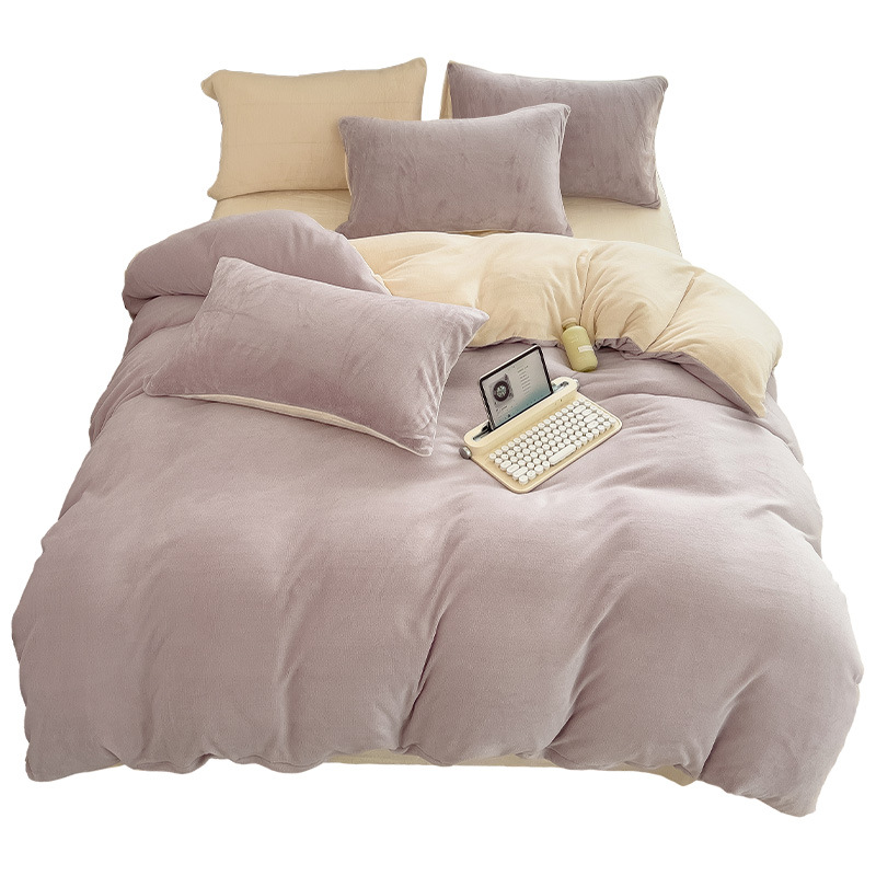 Autumn and Winter Milk Velvet Bed Four-piece Single-piece Thickened Double-sided Coral Velvet Quilt Cover Flannel Bed Sheet Three-piece Set