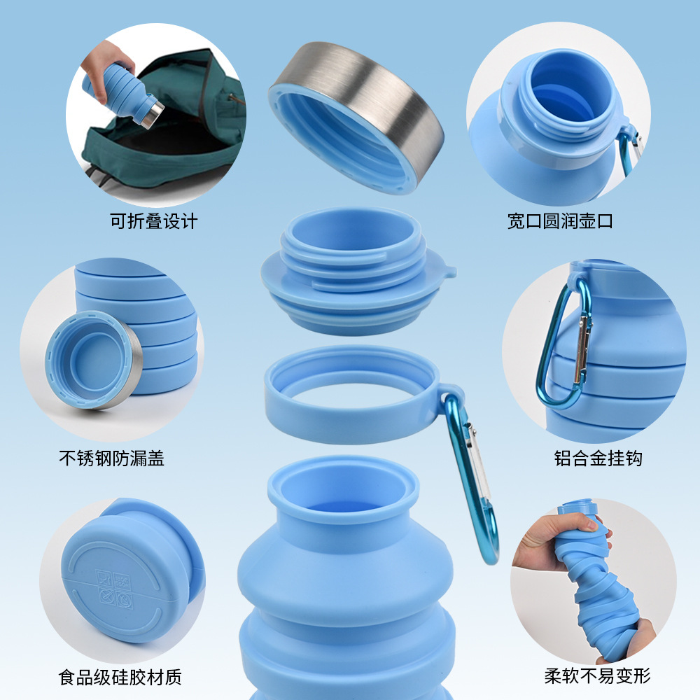 Cross-Border Supply Wholesale Creative Portable Outdoor Portable Cup Sports Kettle Food Grade Silicone Folding Water Cup