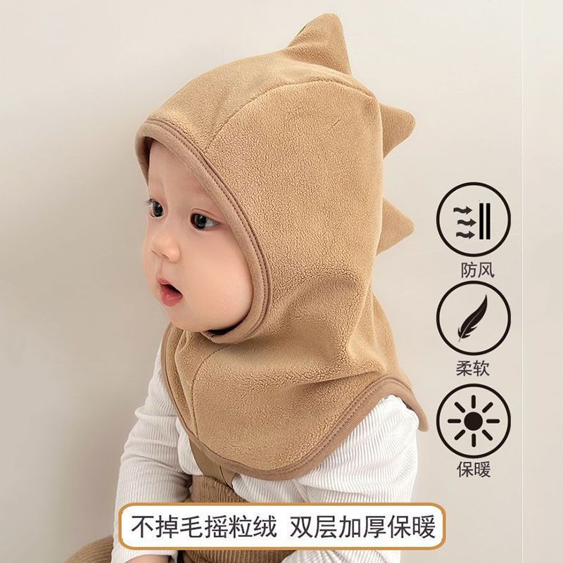 Шапка для детей осень и зима флисовая ветронепроницаемая с защитой ушей и интегрированным воротником