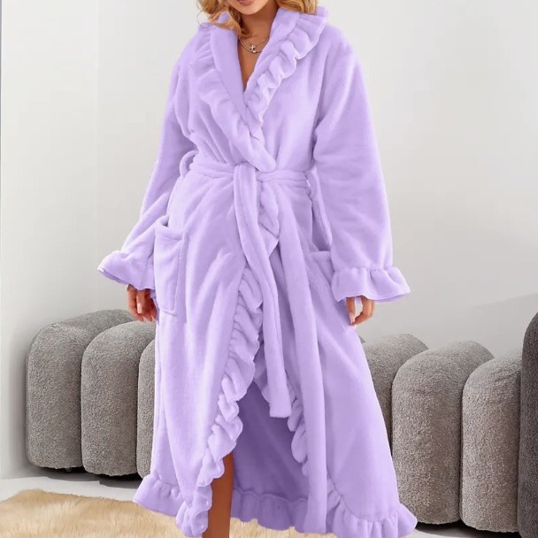 European and American Amazon Cross-Border Women's Long Warm Nightgown Home Clothes Autumn and Winter Coral Velvet Thickened Bathrobe