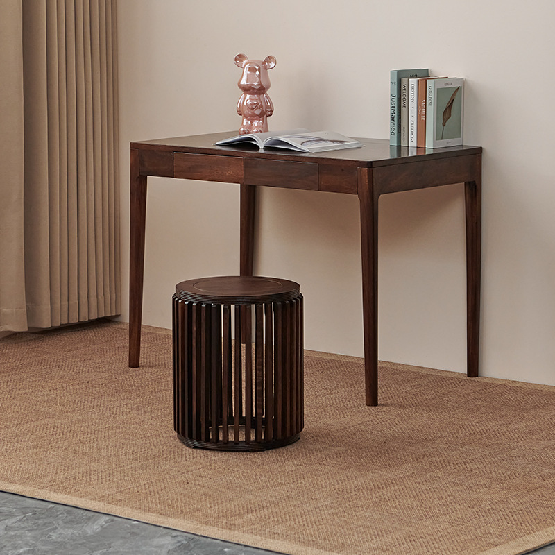 Ming and Qing Dynasty Classical Piano Stool, New Chinese Style Walnut Round Drum Stool, Solid Wood Round Stool, Shoe-Changing Stool, Children's Small Stool, Dining Stool