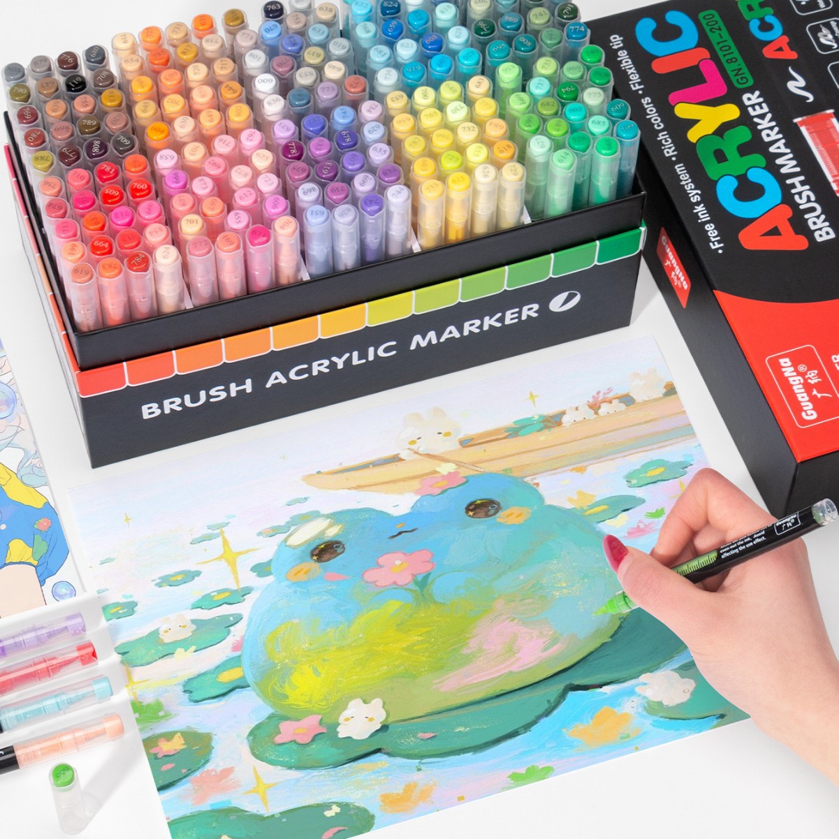 Guangna Gn8101 Straight Liquid Acrylic Marker Pen 240 Color Soft Tip Marker Pen Stackable Color Water-Based Third Generation