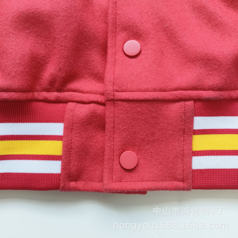 Customized Fashionable European and American Trendy Quilted Embroidered Woolen Cowhide Baseball Jacket Customized with Pictures and Samples