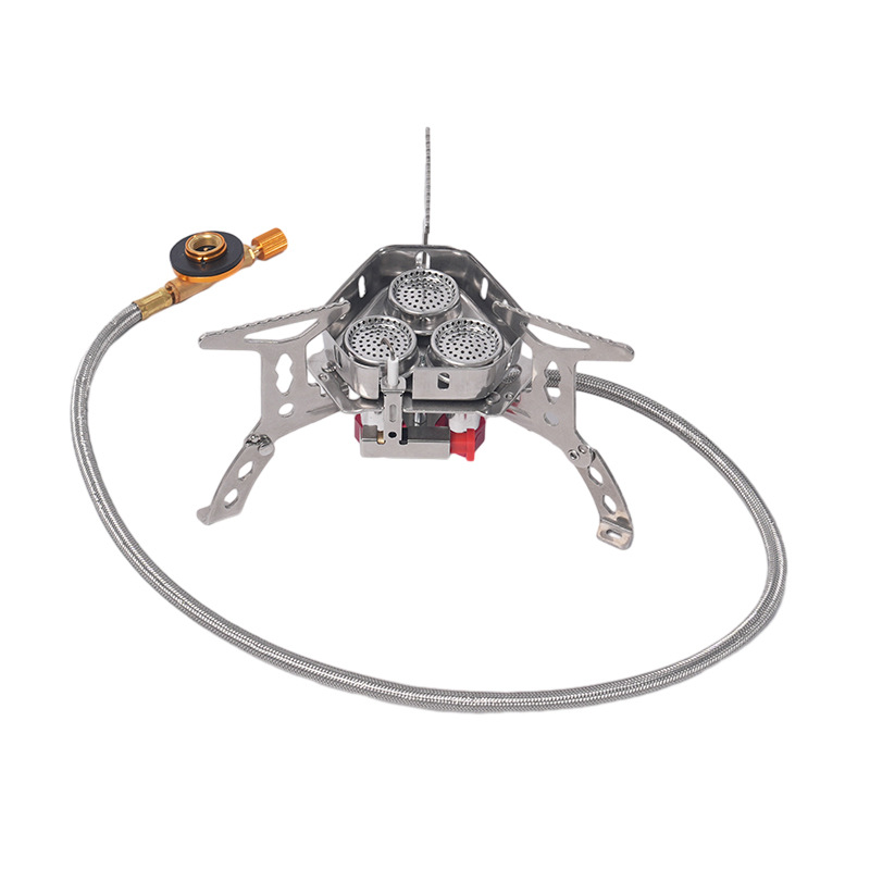 Outdoor Portable Three-Head Camping Style Windproof Mini Stainless Steel Camping Style Stove Gas Stove Folding Cassette Stove