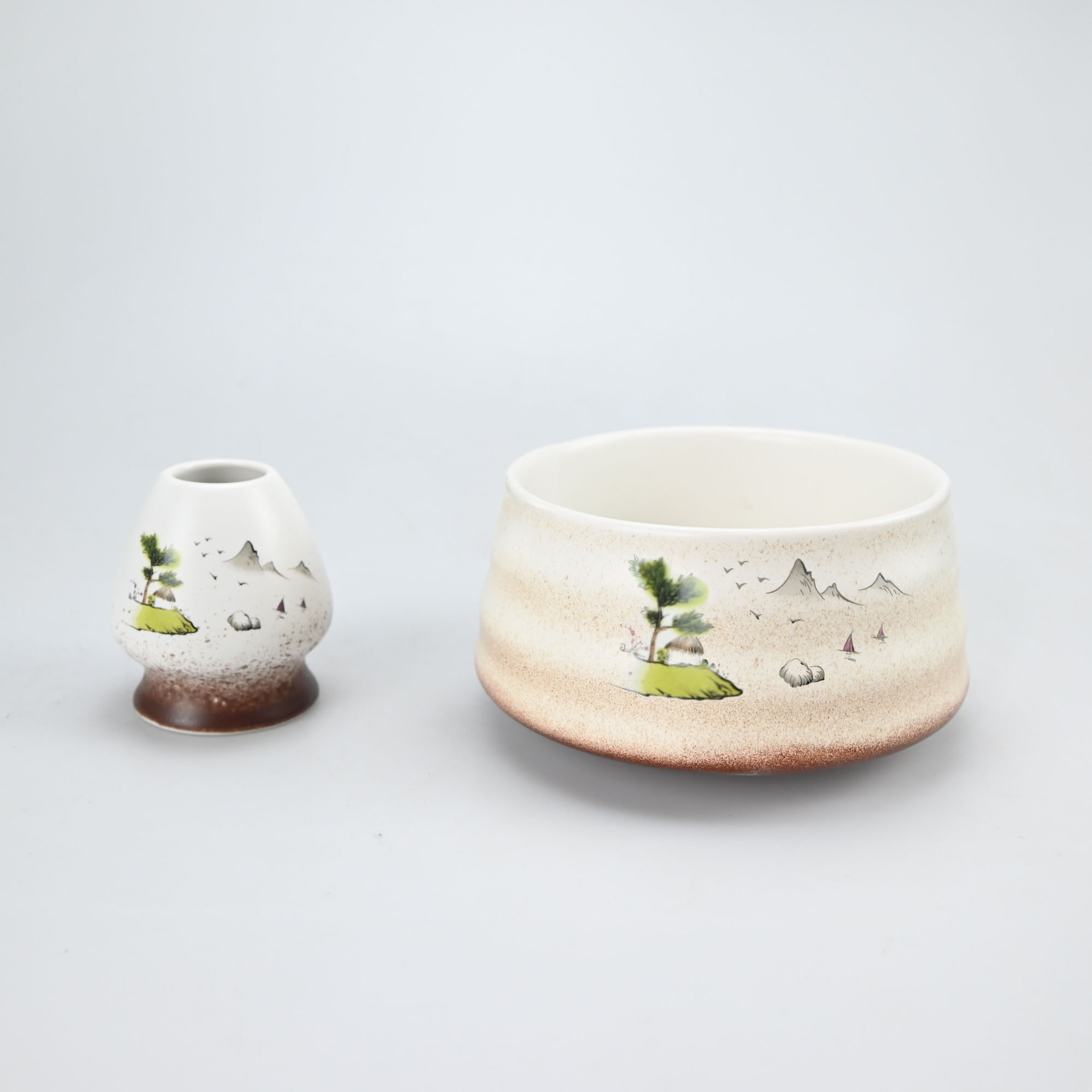 Matcha Bowl Yunshan 6-Piece Set with Tea Whisk, Tea Strainer, Tea Scoop, Yellow Strap with Japanese Label