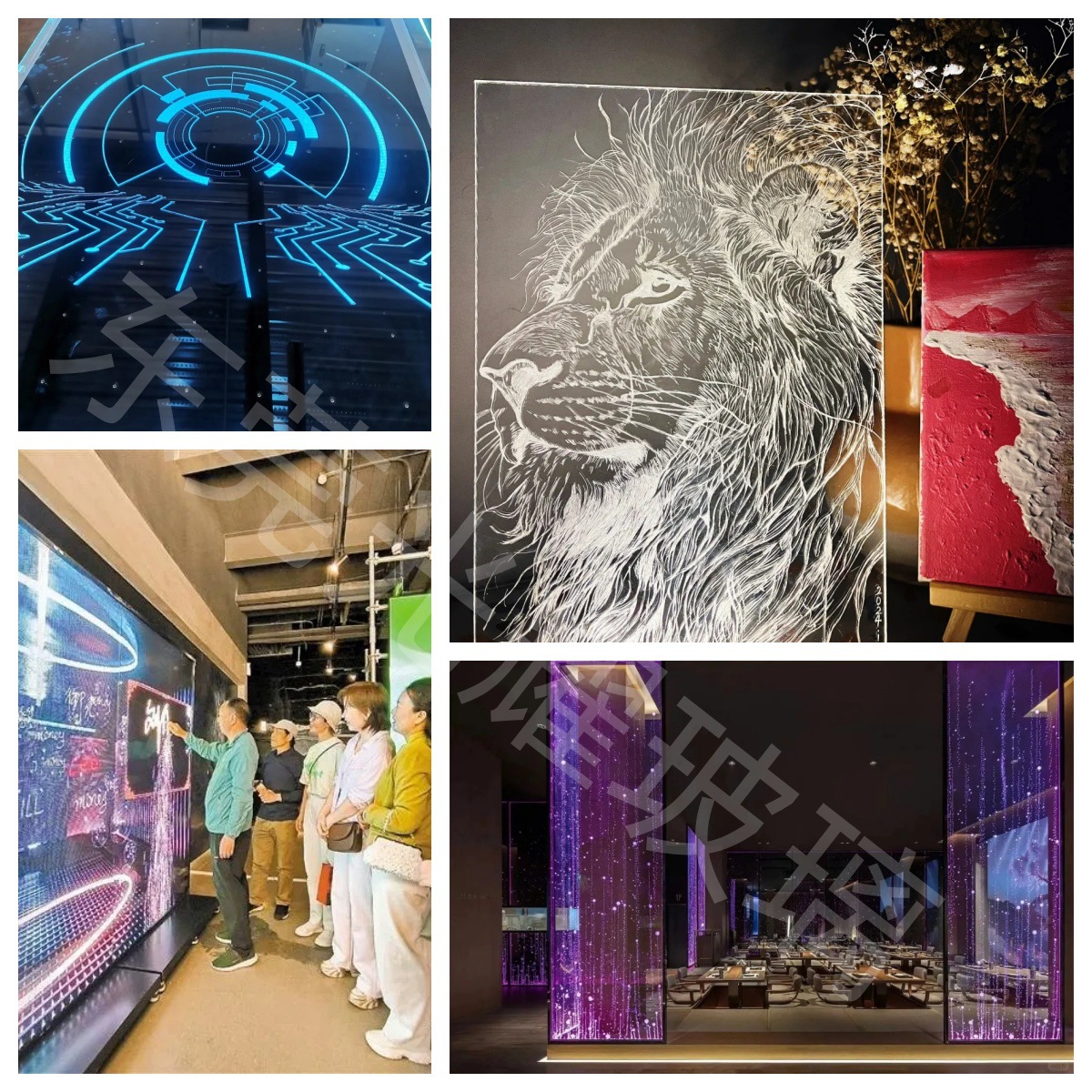 Laser Engraved Glass Screen Decorative Art Partition 3D Background Luminous Tempered Glass Wall Display Hall
