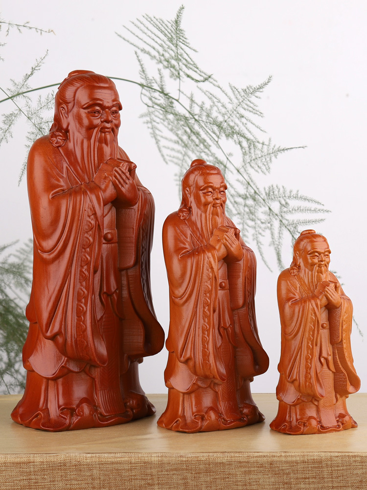Confucius Like Ornaments Peach Wood Wenchang Tower Manjusri suit Wood Carving Teachers Desktop Send Teachers Send Gifts Living Room Study