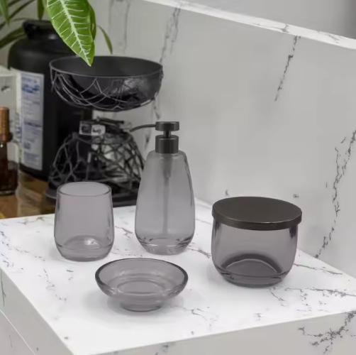 Modern Transparent Glass Bathroom Set, Hotel or Home Accessories Set with Favorable Prices, Durable, Wet and Dry, Simple