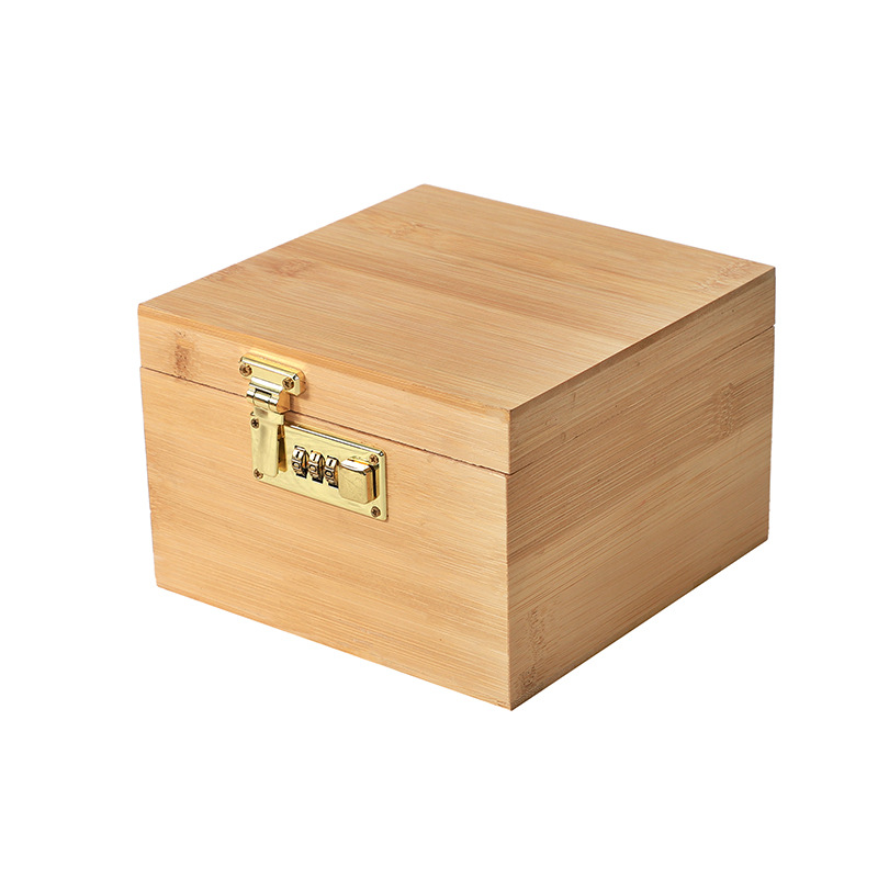 Wooden combination lock wooden box storage box square with lock bamboo box blind box cross-border Amazon heaven and earth cover packaging box