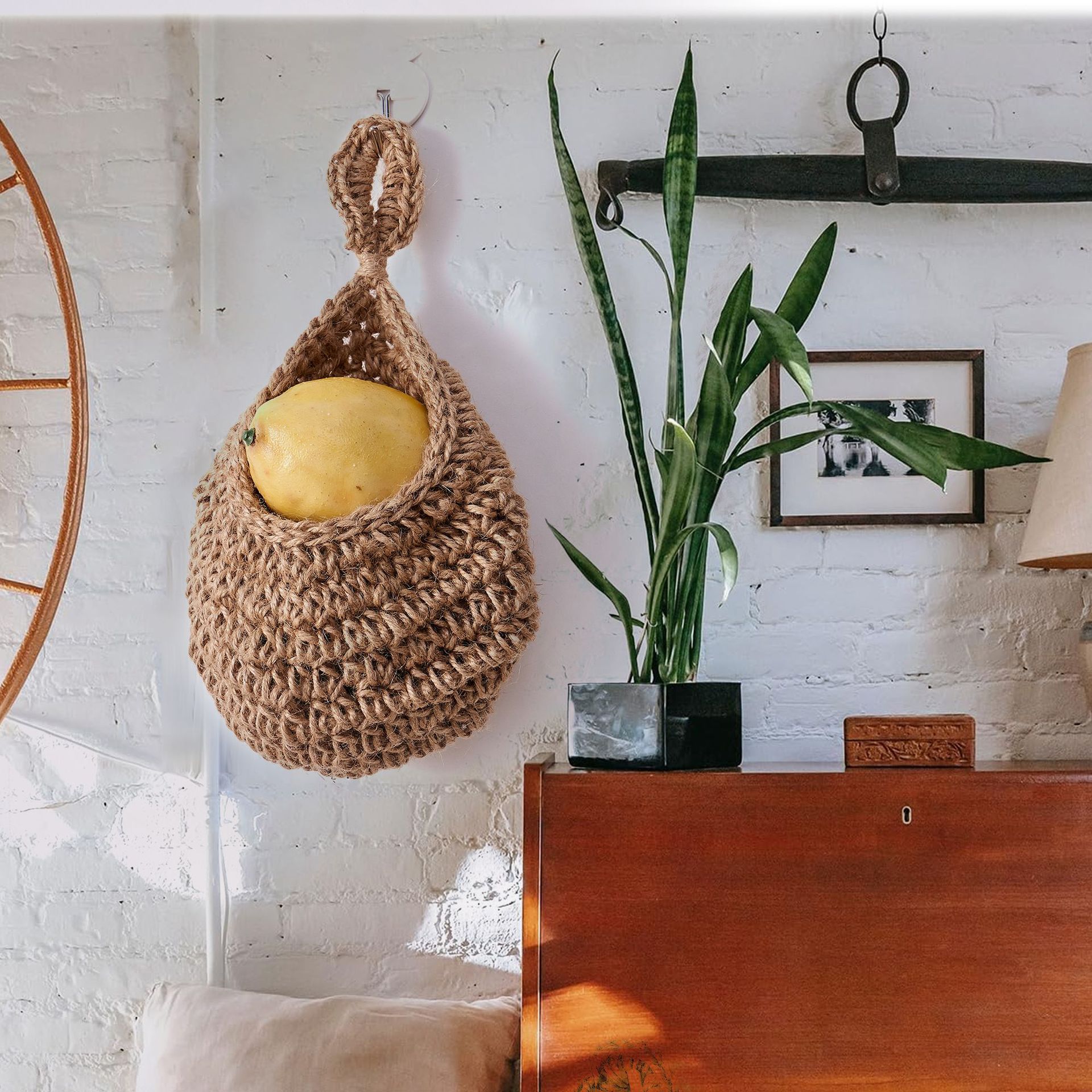 Handmade cotton rope woven wall hanging net bag vegetable and fruit storage basket bird's nest wall hanging water drop net bag
