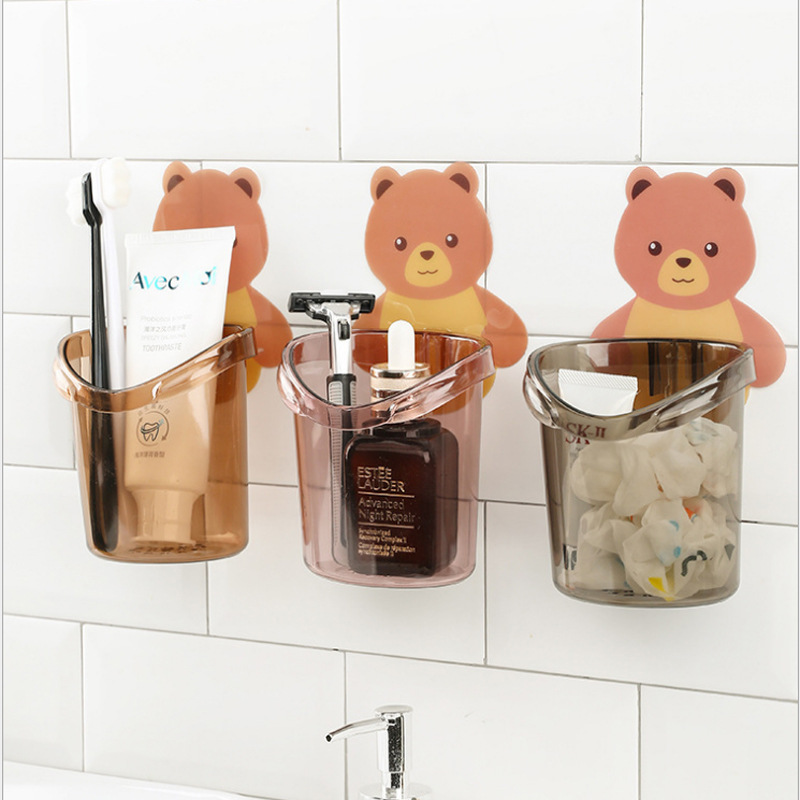 Bear Cup Wall Hug Storage Cup Adhesive Storage Wall Hanging Adhesive Cup Holder Draining Toothbrush Holder Toilet Wall