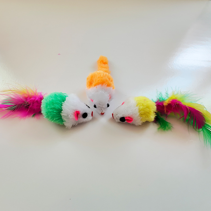 Stitching plush mouse color feather tail two-color mouse cat toy plush mouse simulation mouse