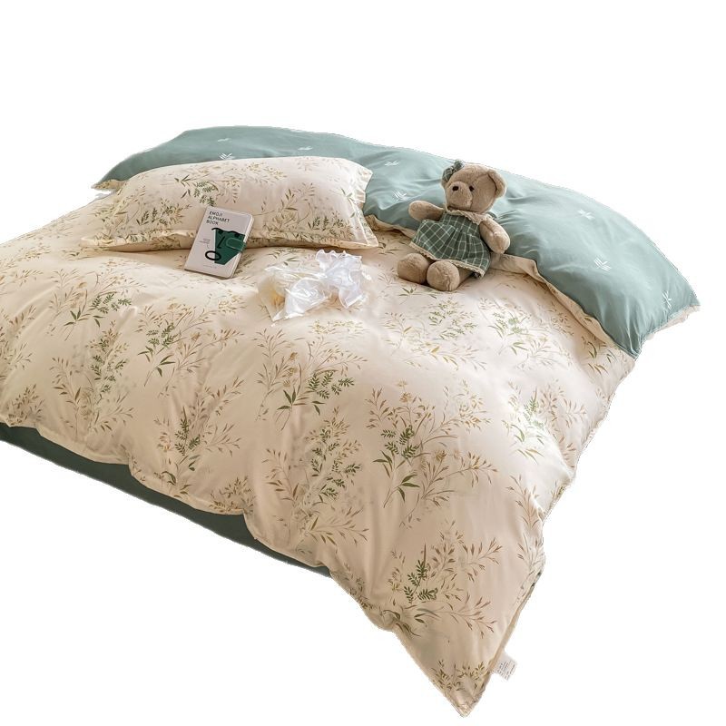 Ins small fresh four-piece set skin-friendly water-washed cotton sanding single bed sheet quilt cover student dormitory three-piece set wholesale