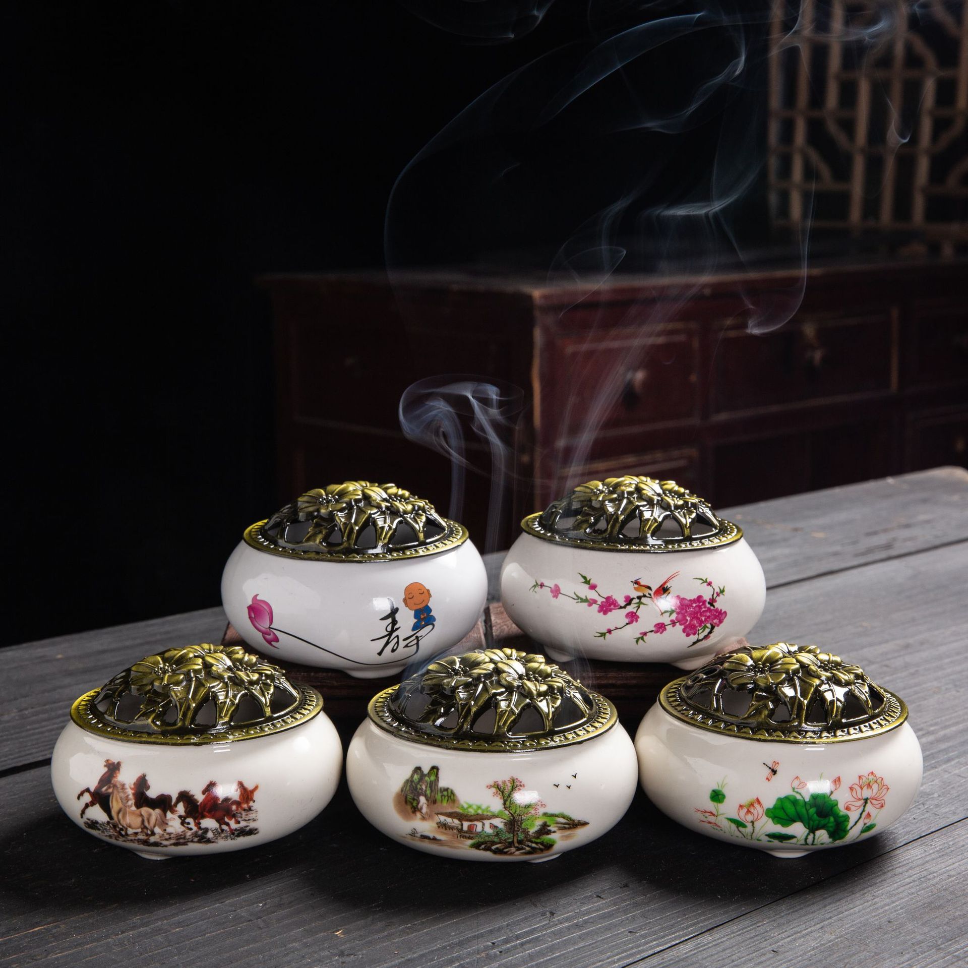 Ceramic Incense burner Home Yiwu Wholesale Incense Kiln Change Ge Kiln Incense burner Temple Aromatherapy Plate Tower Incense small size Incense burner