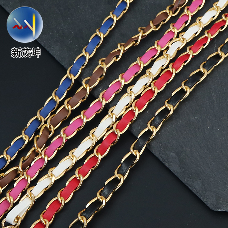 Leather Bag Strap with Aluminum Chain, Metal Dog Buckle, Bag Chain, Single Shoulder Crossbody Bag Strap, Leather Handbag Strap Accessories