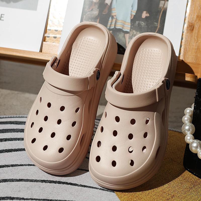 2024EVA new bow beach home shoes summer outer wear closed toe slippers women's high heel platform hole shoes women