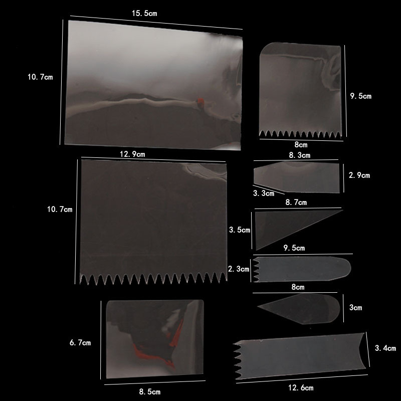 9-piece set of transparent plastic soft scraper cake cream smoothing scraper toothed scraper cake decorating baking tools