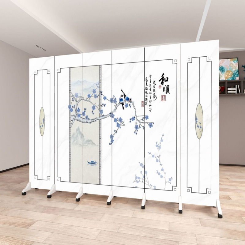 Chinese-Style Screen Partition for Living Room, Wind-Blocking, Simple Landscape Painting, Bedside Study, Tea Room, Tea Shop, Foldable Mobile Factory
