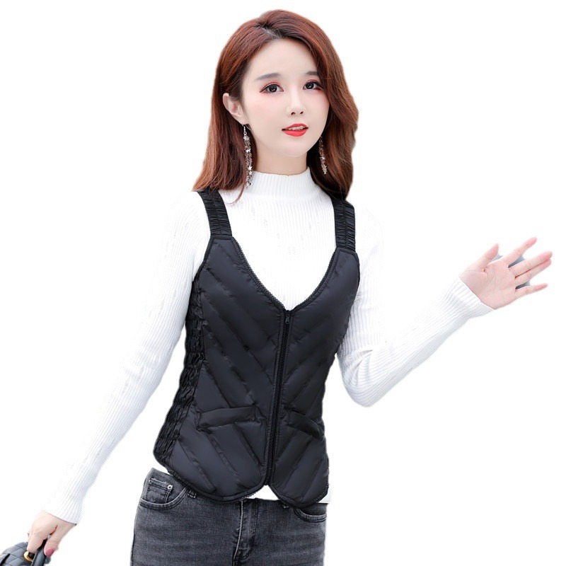 Autumn and Winter down Vest for Women, Short, Thin, Slim, Warm, Lining, White Duck Down, Close-Fitting Camisole and Waistcoat