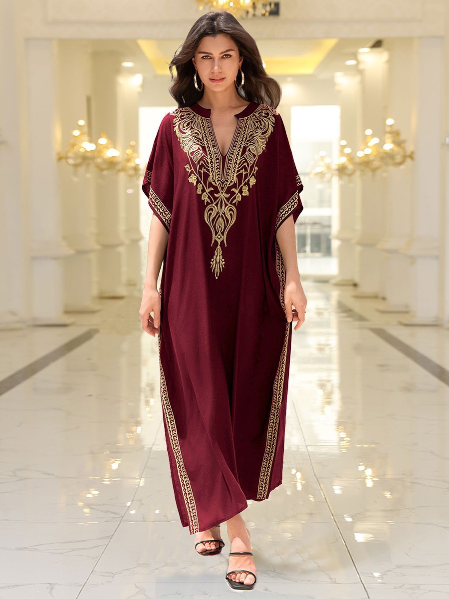 Beach blouse rayon gold embroidered holiday robe cross-border Amazon (multi-color for selection) L4041 L