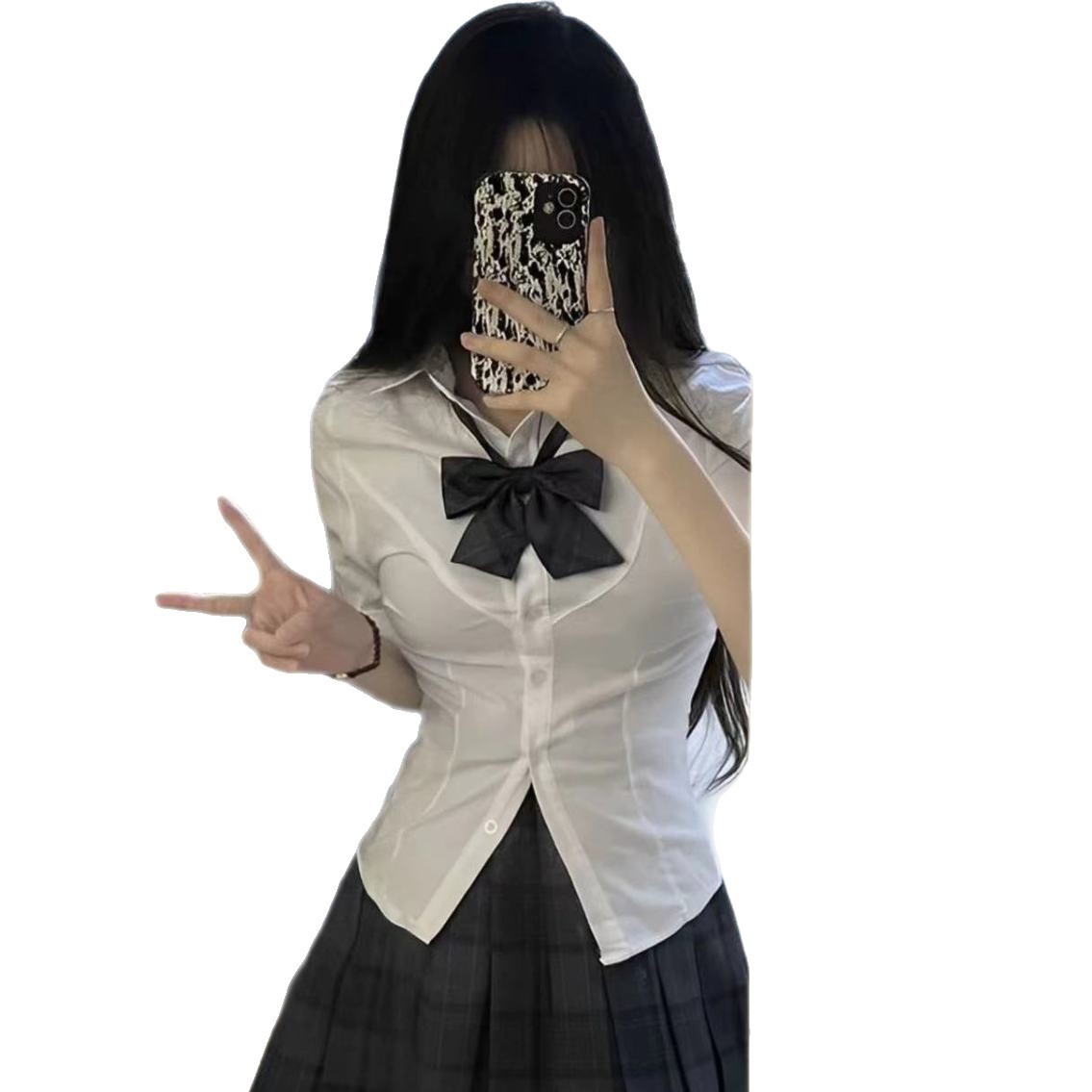 New Jk Uniform with Tie V-Neck, Waist-Cinching, Slimming Short-Sleeve Shirt for Women, Japanese College Style Versatile Pure Desire Set