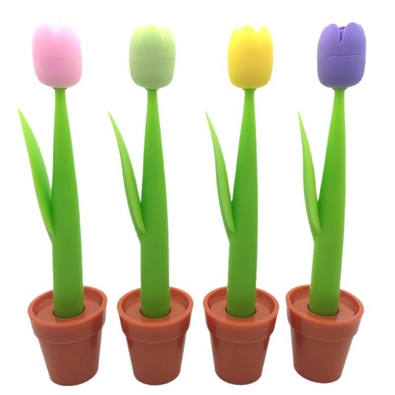 Pen New Tulip Desk Pen 0.5mm Neutral Pen Core Simulation Flower Shape Gift Pen Creative Desktop Pen Wholesale