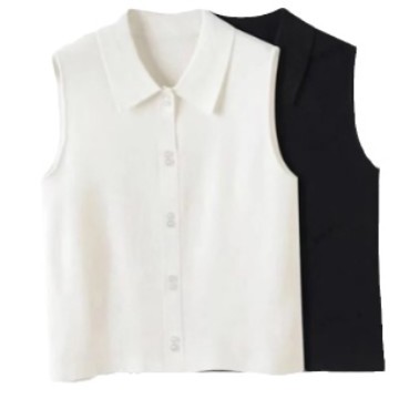 [Stacking Companion] Casual and Versatile New Sleeveless Knitted Lapel Inner Layering Cotton Vest