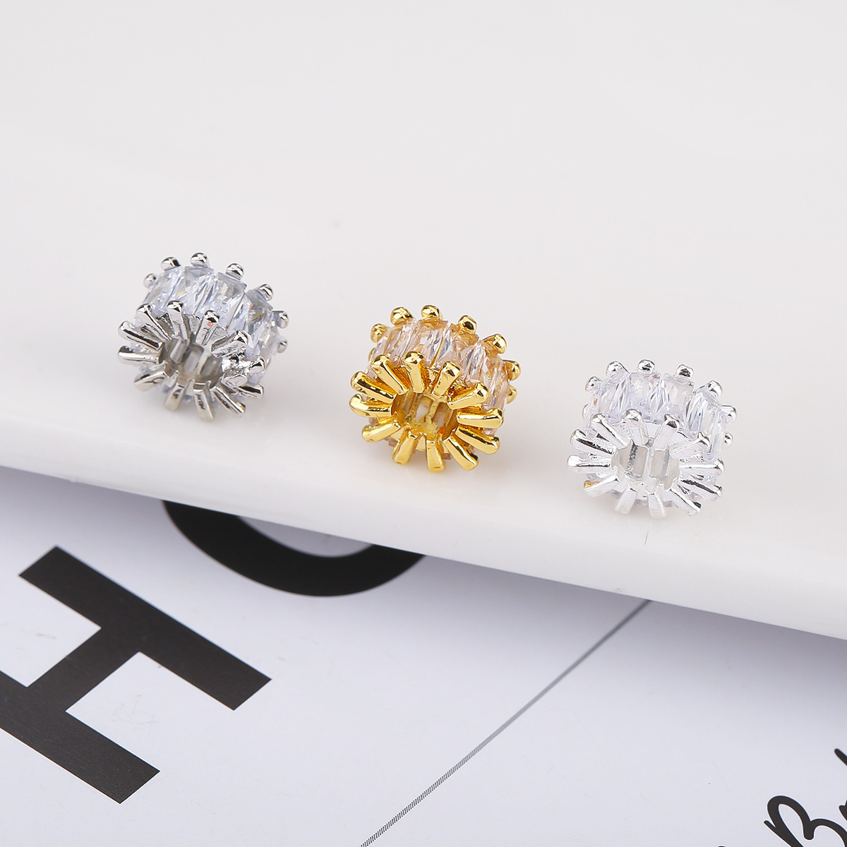 Copper Plated 18K Gold Inlaid T Square Diamond Lutong Bead Bucket Bead DIY Necklace Bracelet Bead Accessories Zircon Wholesale