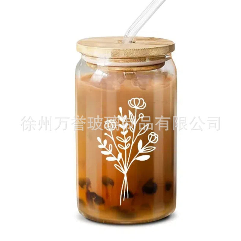 Amazon Coke Cup Bamboo Lid Straw Glass Cyber Red Glass Water Cup temu Cross Border 16oz Beer Coffee Cup