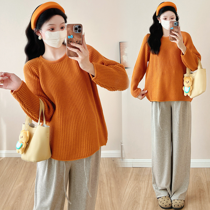 Pregnant Women's Autumn and Winter New Korean Style Fashion All-match Loose Slimming Sweet Age-reducing Sweater Sweater Trendy Pregnant Women's Wear