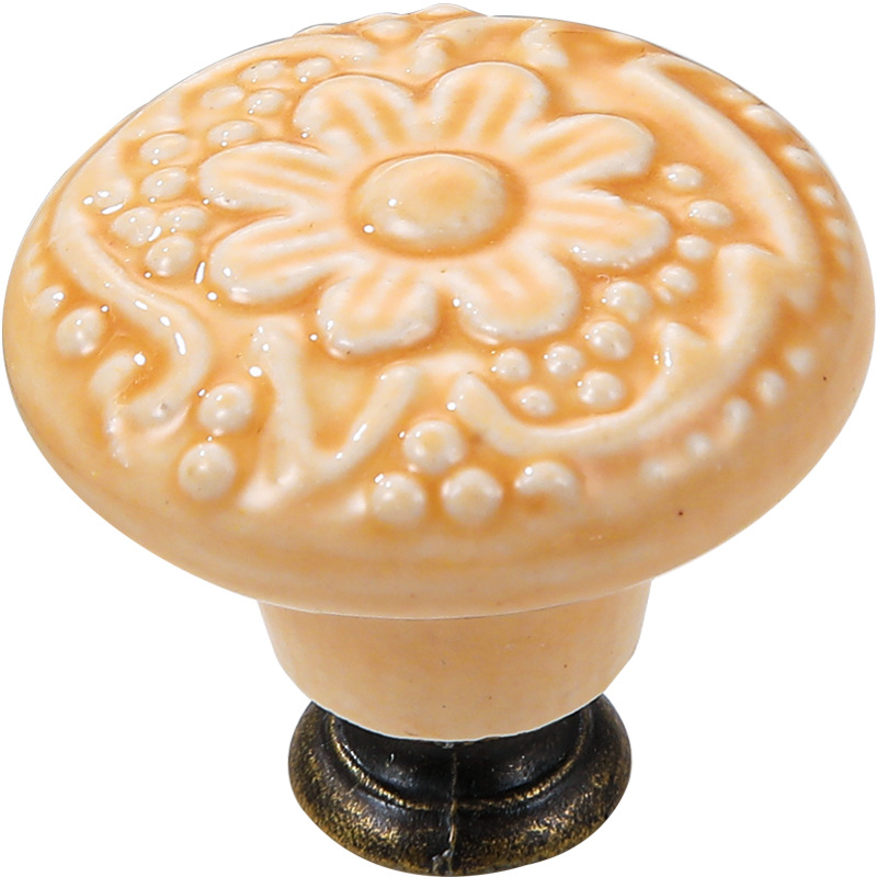 New Chinoiserie Solid Wood Cabinet Retro Pattern Drawer Single Hole Handle Cabinet Door Ceramic Handle