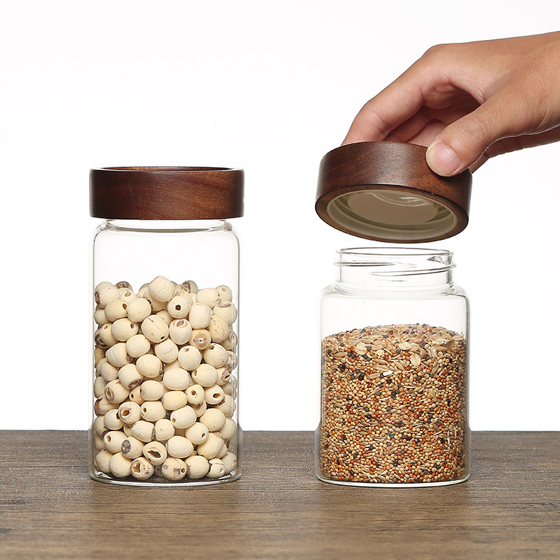 Acacia Wood Storage Jar for Daily Use High Borosilicate Transparent Tangerine Peel Jar with Lid Glass Storage Jar Sealed Glass Jar