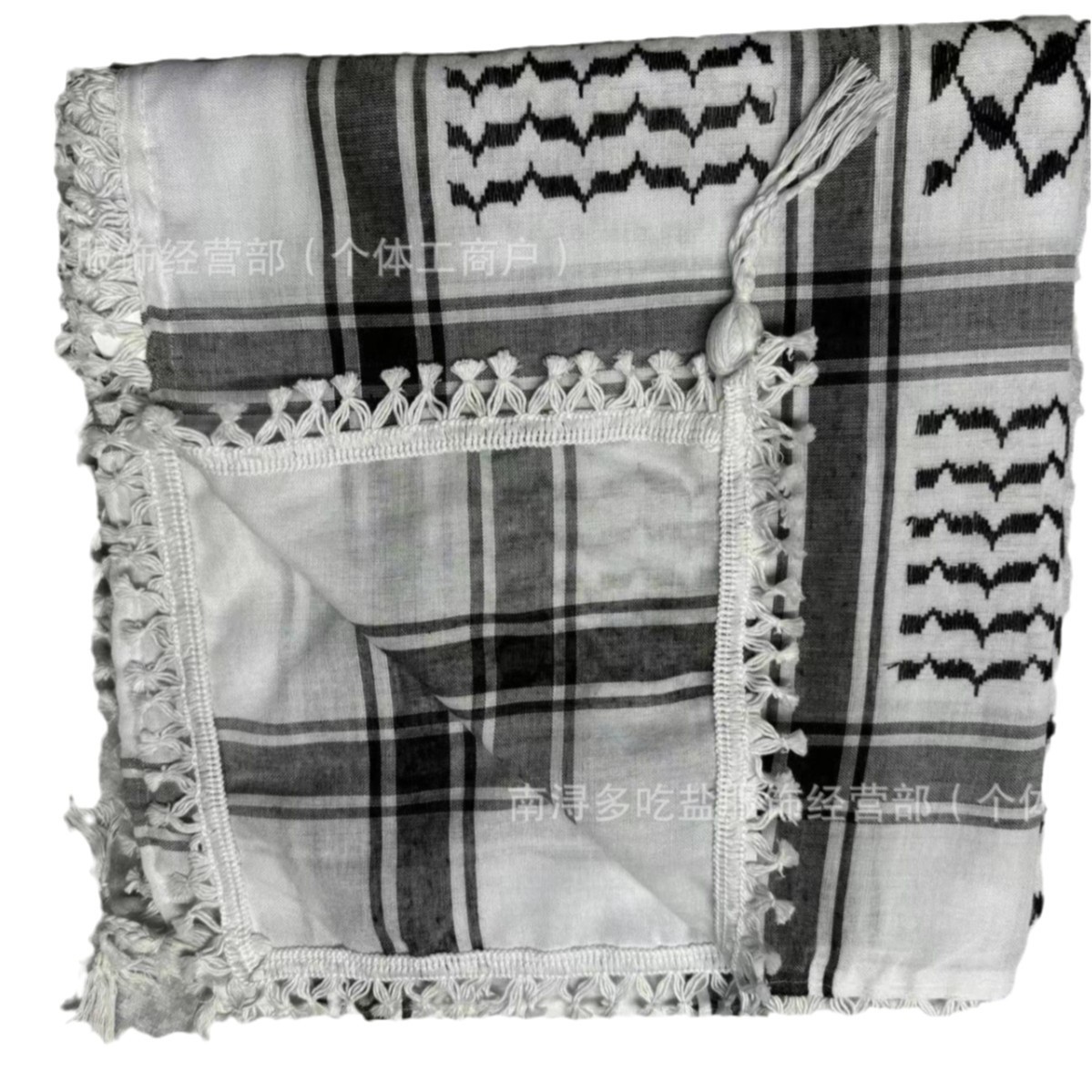 Middle Eastern Arabic Lace Headscarf Jacquard Cotton Ball Red and Black Double Knot Dubai Muslim Scarf Yemeni Embroidery