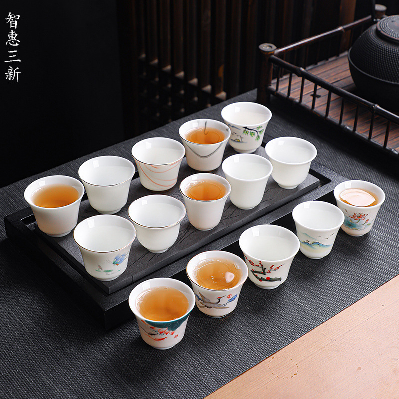 Ceramic tea cup suet Jade Tea Cup Master Cup hand-painted personal cup kung fu tea set white porcelain single cup tea cup wholesale