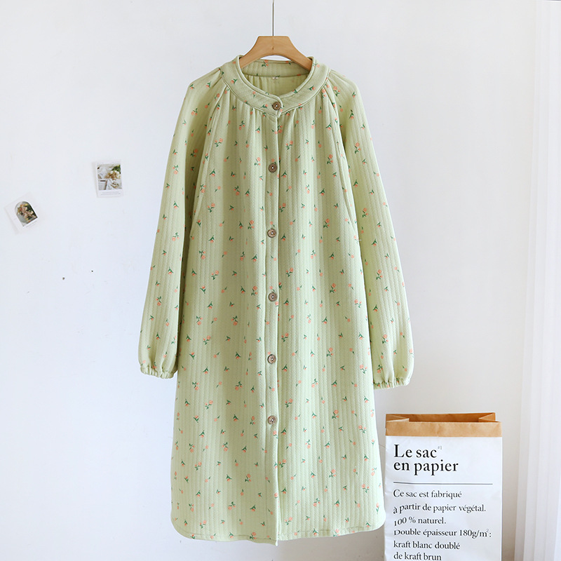 Pregnant women's long-sleeved nightdress nursing round neck spring/summer autumn long dress nursing dress sweet floral home dress