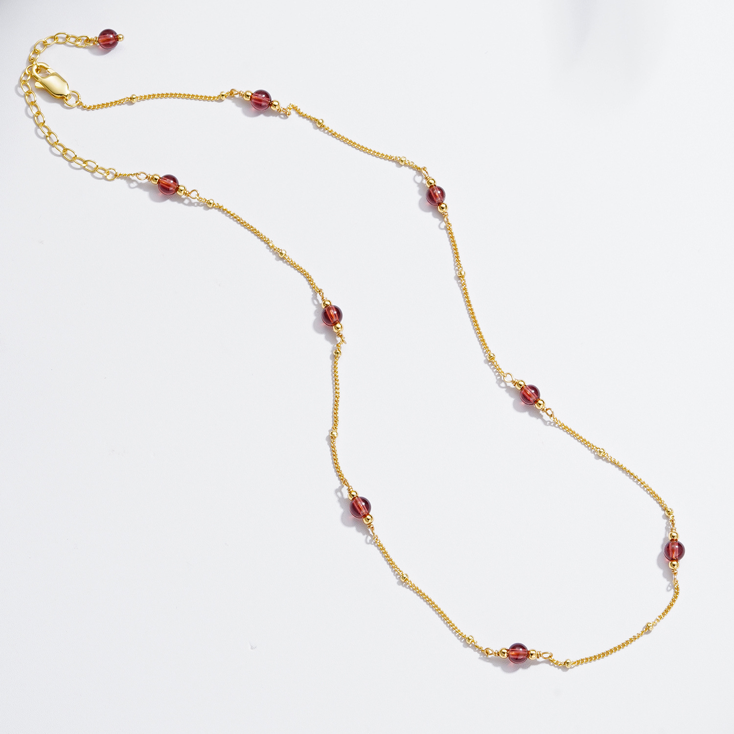 S925 Silver Natural Garnet Baby's Breath Necklace Women's Hand-Wrapped Simple Versatile Stacked Clavicle Chain