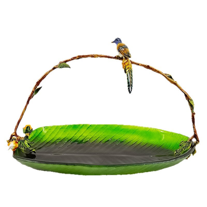 European Style Luxury Enamel Color Fruit Basket American Style Villa Model Room Fruit Plate Ornaments Glazed Banana Leaf Decorative Tray