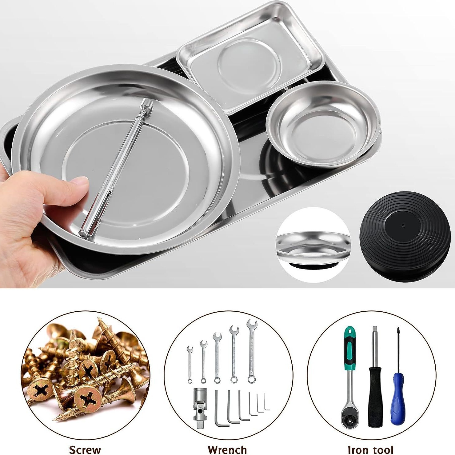 Magnetic bowl stainless steel magnetic storage bowl five-piece accessories storage tray magnetic tool bowl 3-inch 4-inch 6-inch tool tray