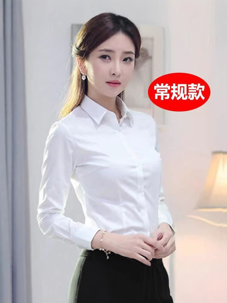 White Shirt Women's Slim Long-sleeved Professional Wear Large Size Work Clothes Formal White Blue White Shirt Female Korean Style Student