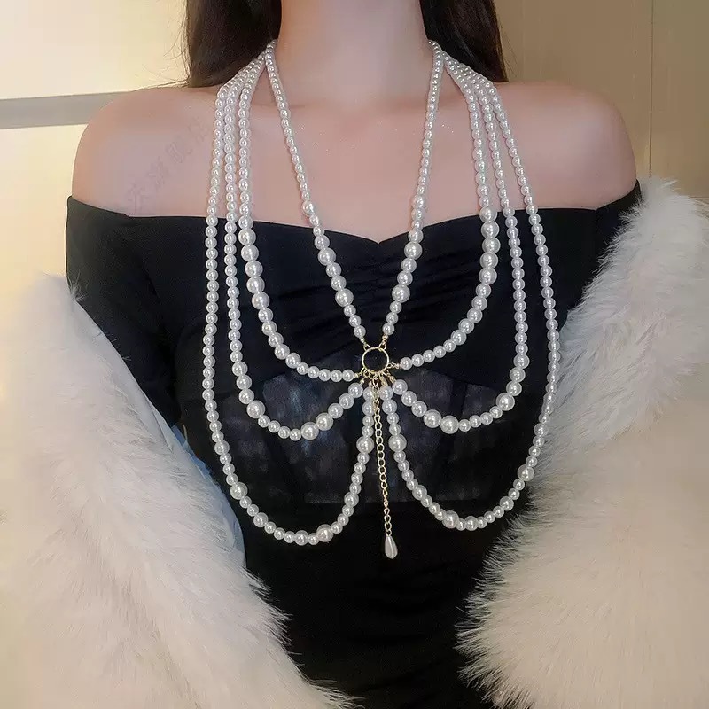 European and American Waist Chain with Various Thicknesses of Pearls Connected with Multi-Layered Tassels and Side Swing Chain Waist Chain Waist Decoration An6206