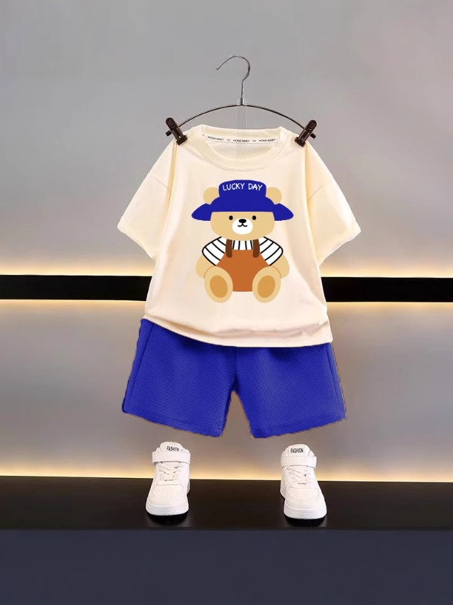 New children's clothing summer children's suit casual loose clothes boys short sleeve waffle baby summer wholesale