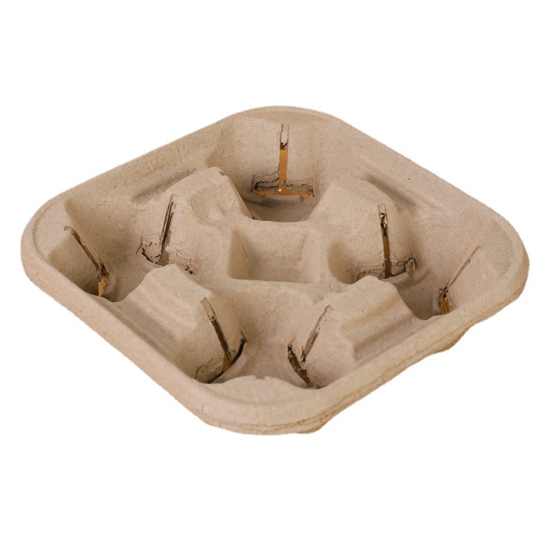 Disposable degradable pulp cup holder takeaway milk tea coffee cup holder base thickened single and double fat cup holder