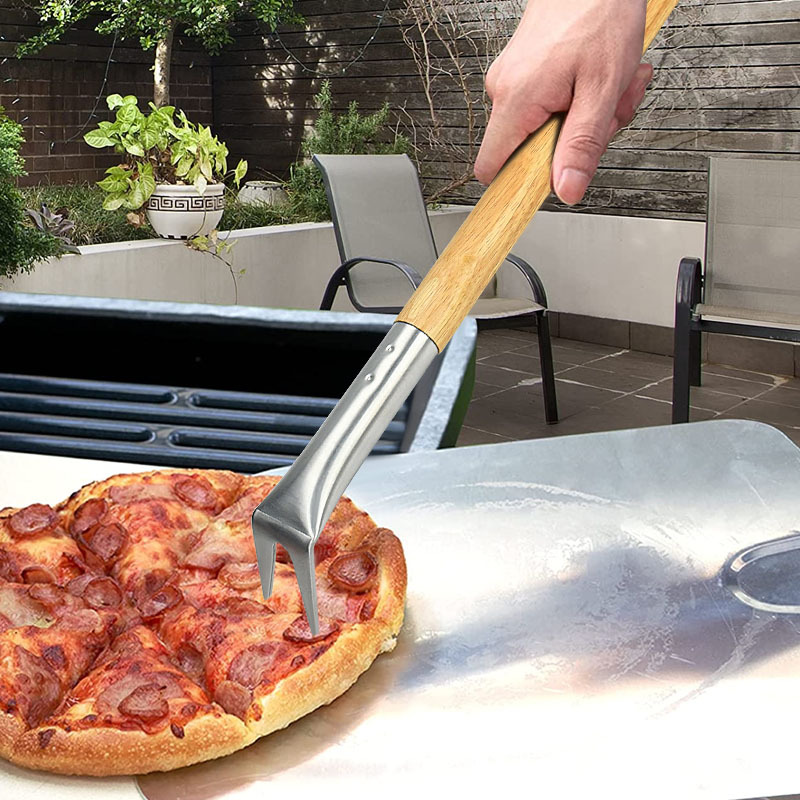 Two-section Wooden Handle pizza Rotator Extended pizza Oven Hook Removable Cake Hook Baking Tool pizza Fork
