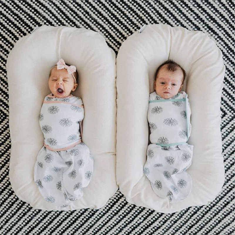 Cross-border pure cotton solid color newborn uterus bionic bed portable detachable and washable folding comfortable crib bed